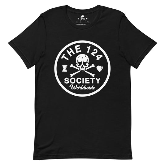 Skull and Crossbones Circle Logo (White on Black) T-Shirt - The 124 Society