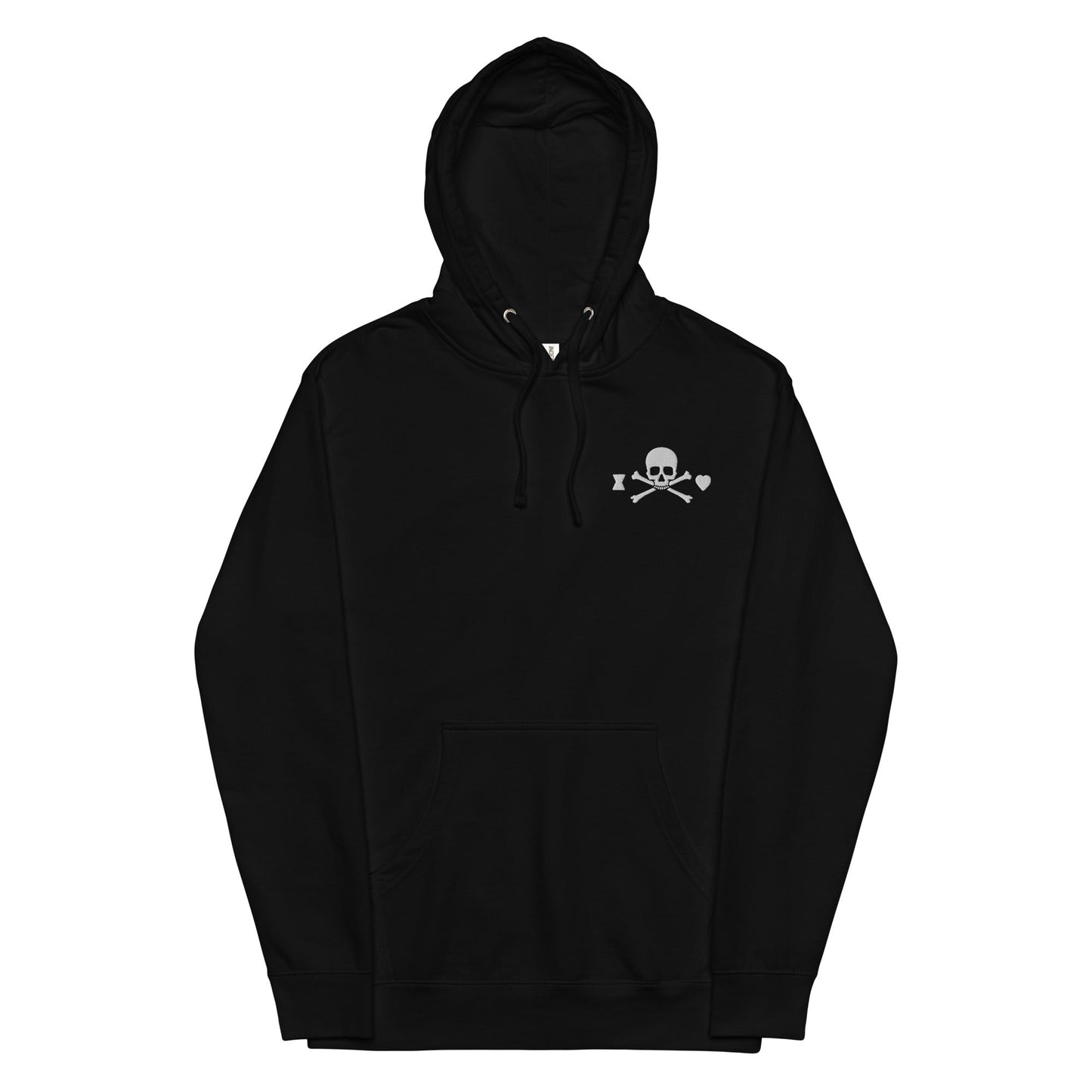 Skull and Crossbones Embroidered Logo (White on Black) Hoodie - The 124 Society