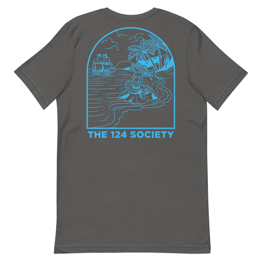 Good Luck Mermaid T-Shirt (Sky Blue on Gray) - The 124 Society