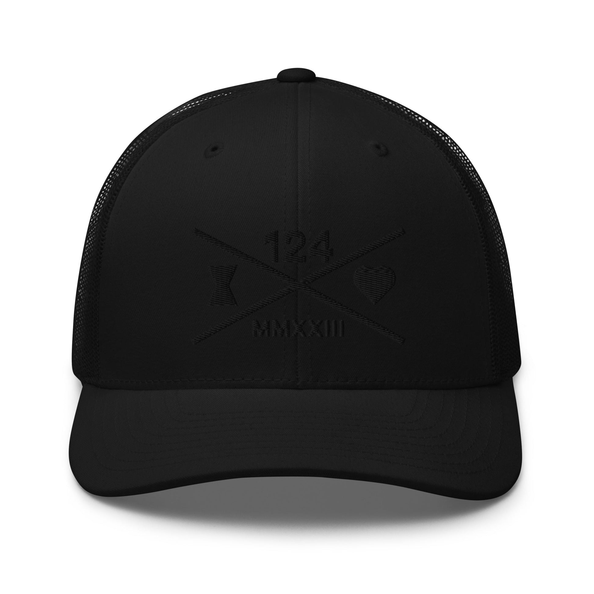 Logo Retro Trucker Snapback Hat (Black On Black) - The 124 Society