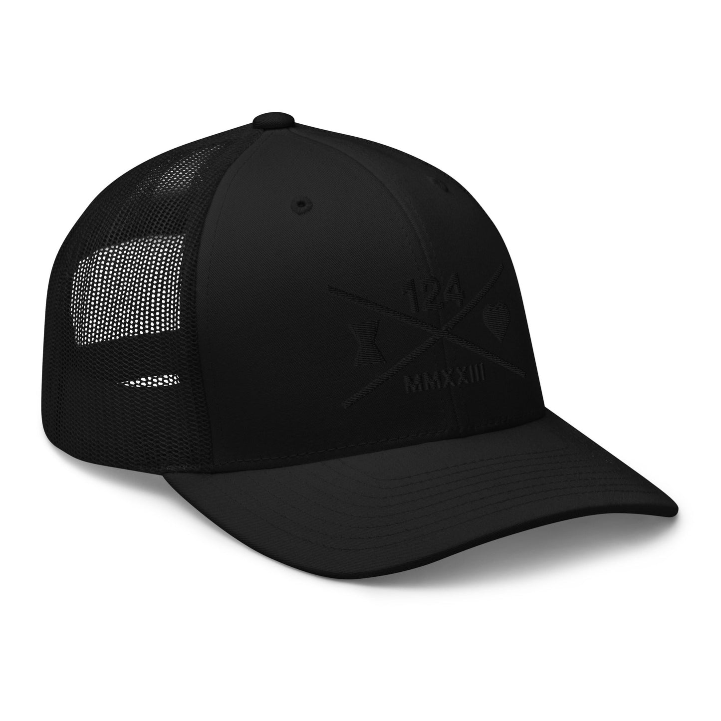 Logo Retro Trucker Snapback Hat (Black On Black) - The 124 Society