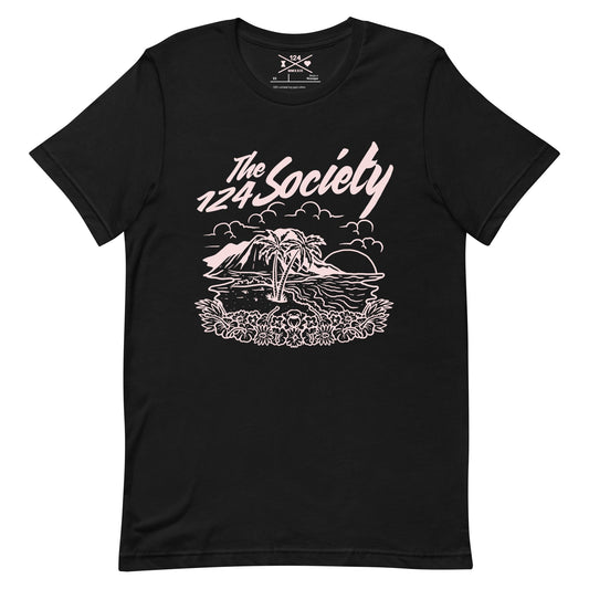 Mountains and Sea T-Shirt (Pale Pink on Black) - The 124 Society