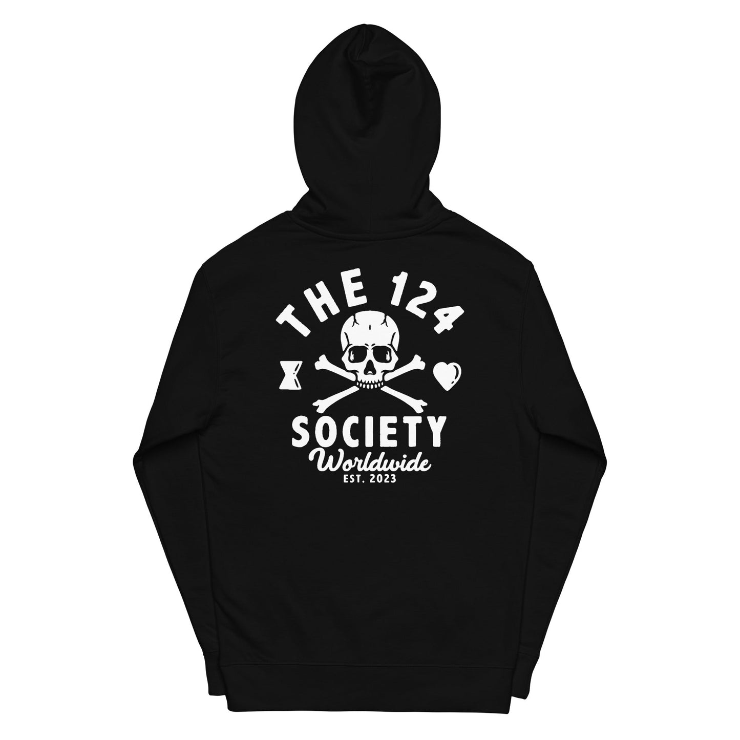 Skull and Crossbones Hoodie (White on Black) - The 124 Society