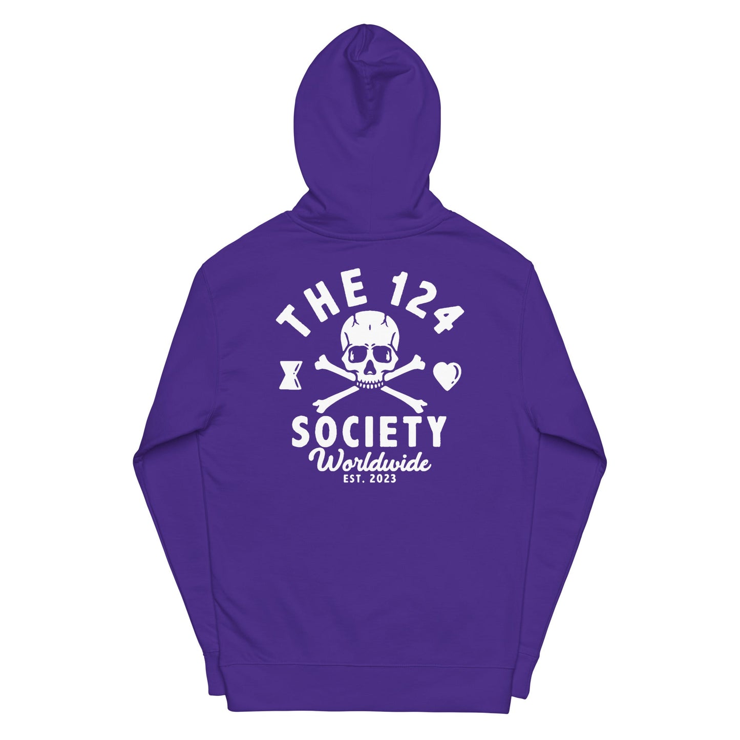 Skull and Crossbones Hoodie (White on Purple) - The 124 Society