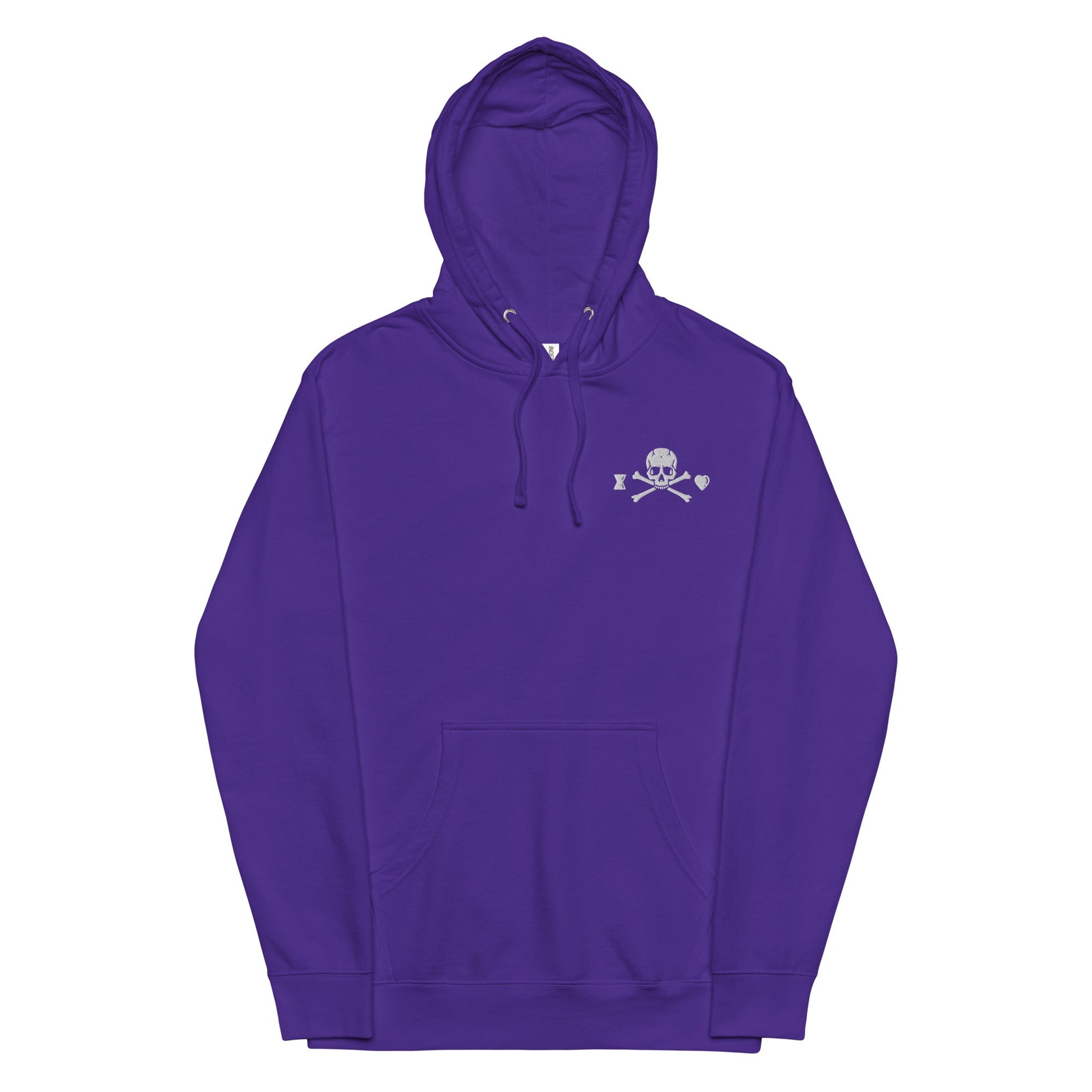 Skull and Crossbones Hoodie (White on Purple) - The 124 Society